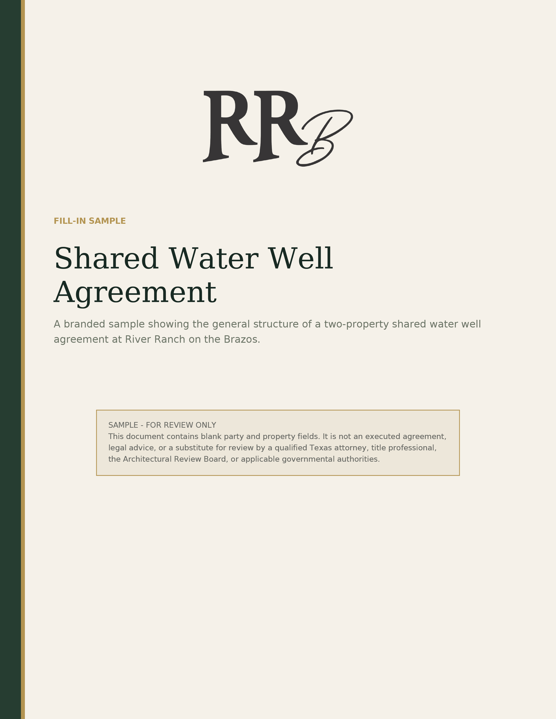 Shared Water Well Agreement document on cream paper with RRB logo and small text box