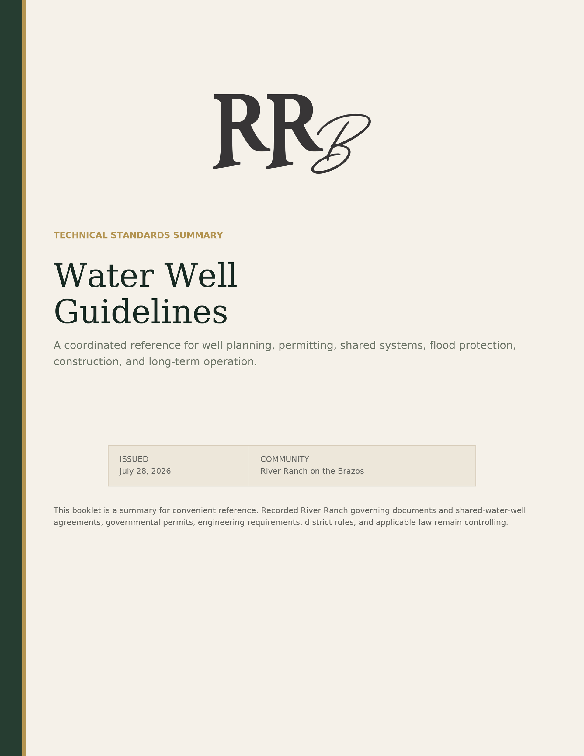 Water Well Guidelines document cover with RRB logo on a cream background