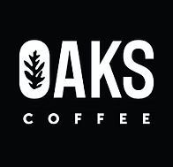 Logo for Oaks Coffee. White text on a black background. The