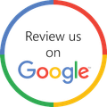 Google review badge with multicolor ring and the text “Review us on Google”