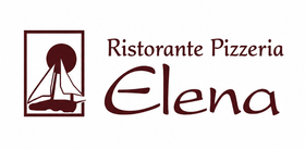 Logo del Ristorante Pizzeria Elena con testo bordeaux e icona stilizzata di una barca a vela su sfondo bianco.