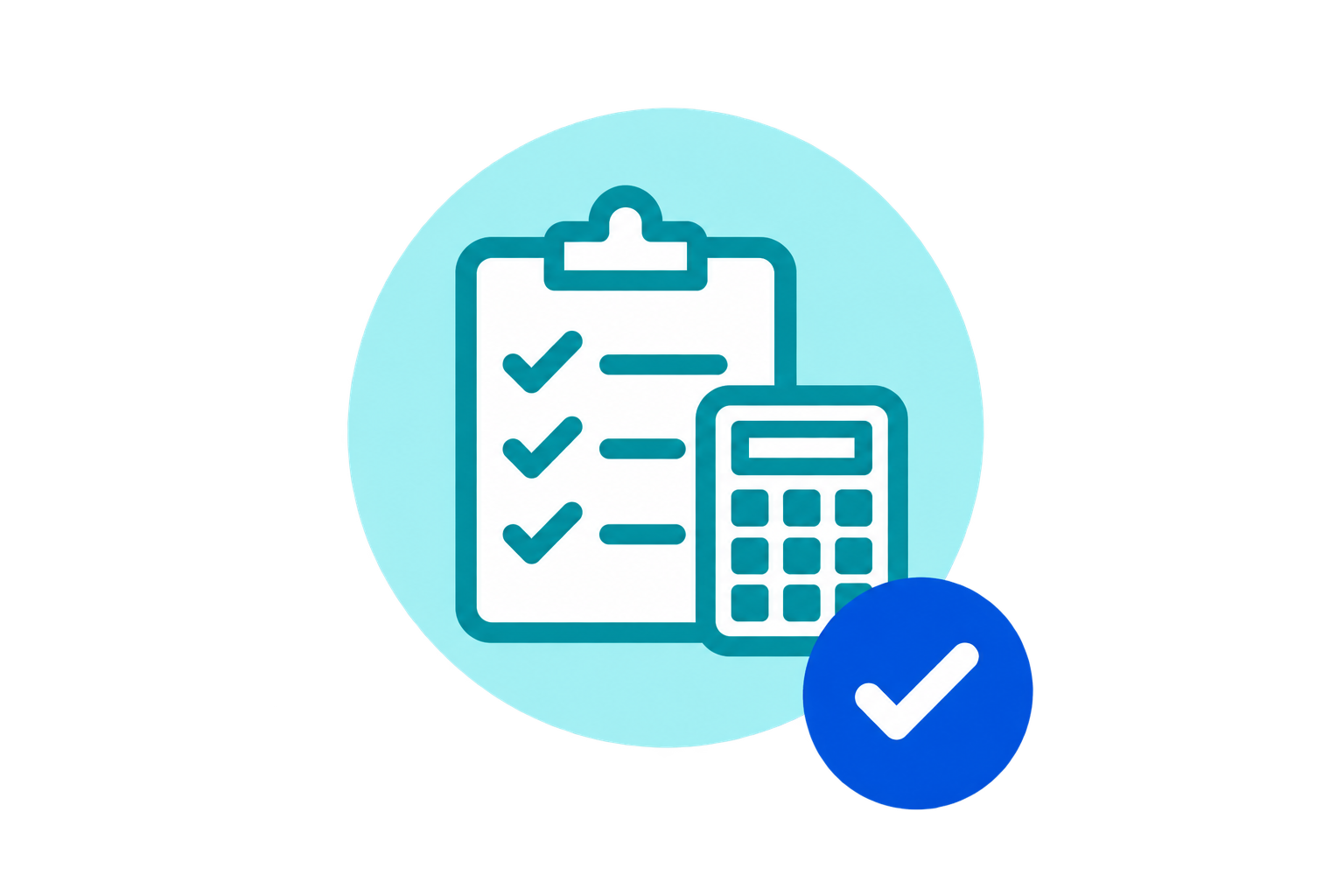 Blue clock icon with a check mark badge on a pale background