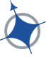 A dark blue, four-pointed star shape superimposed over a gray circle, with one point extending upward as an arrow.