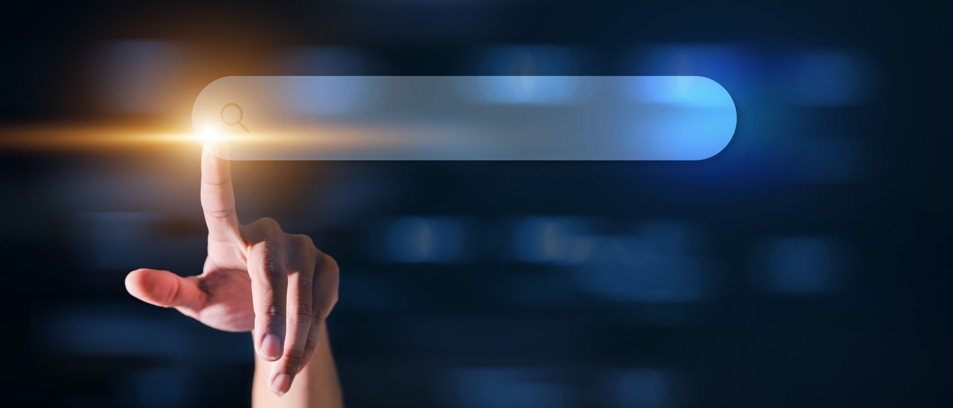 A hand is pressing a button on a virtual screen.