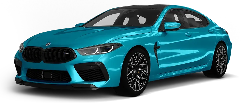 Turquoise sports coupe on a white background, front three-quarter view.