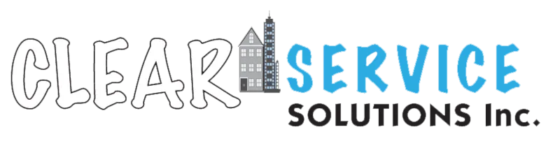 Clear Service Solution Inc. logo with stylized gray and blue text and a small building icon.