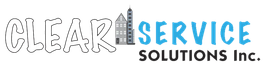 Clear Service Solution Inc. logo with stylized gray and blue text and a small building icon.