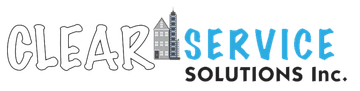 Clear Service Solution Inc. logo with stylized gray and blue text and a small building icon.