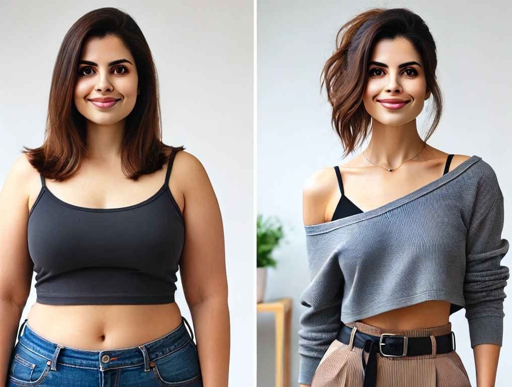 A woman showing her awesome weight loss progress thanks to hypnotherapy