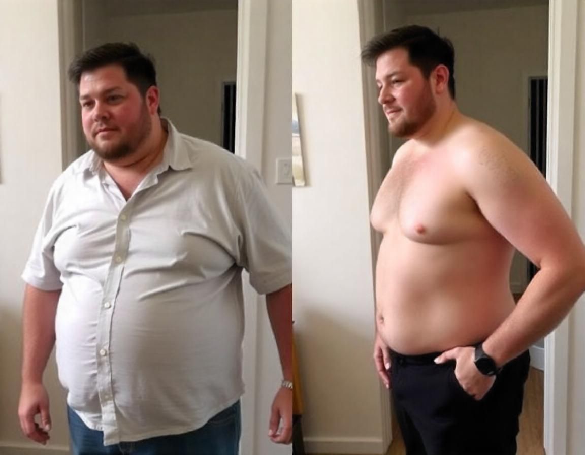A before and after photo of a Dayton, OH man who lost weight with hypnotherapy thanks to Healing Power of Hypnosis.
