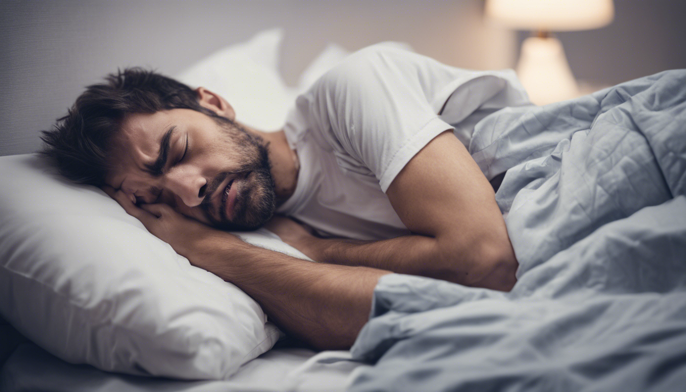 A man in Dayton, OH is trying to sleep in a bed with white sheets and pillows