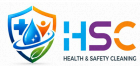 Logo di HSC Health & Safety Cleaning con scudo blu e arancione, goccia d'acqua e icona a croce.