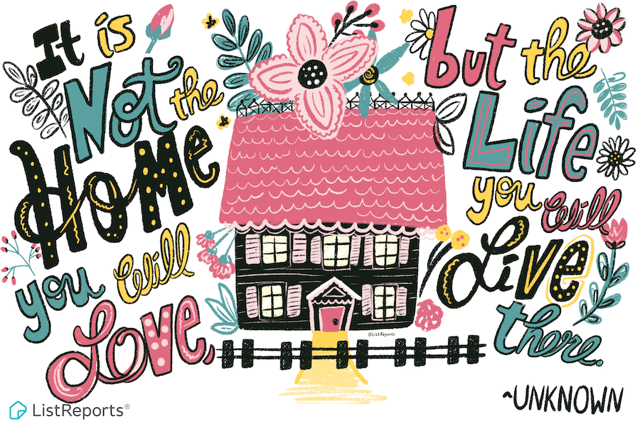 Hand-drawn graphic of a house with text: