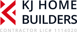 KJ Home Builders logo with red geometric K icon and black text on white background