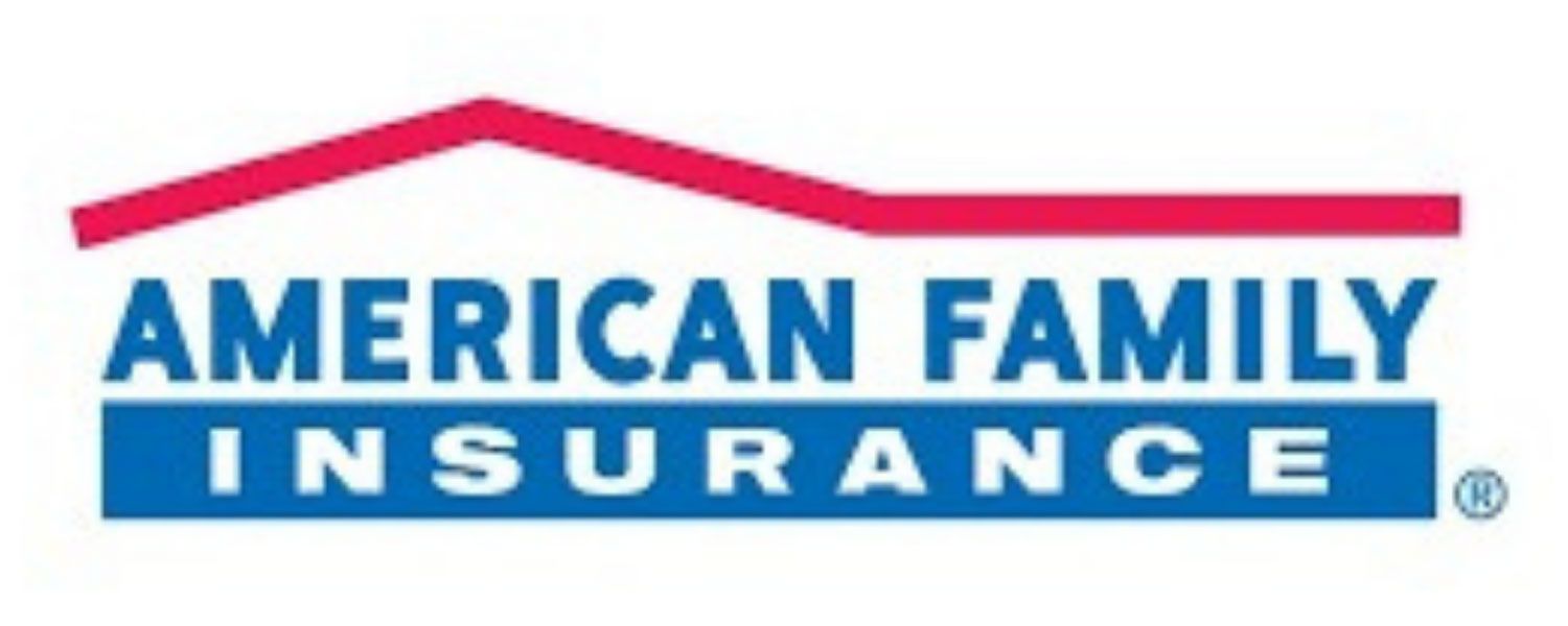 American Family Insurance logo with blue text and a red roof graphic above.