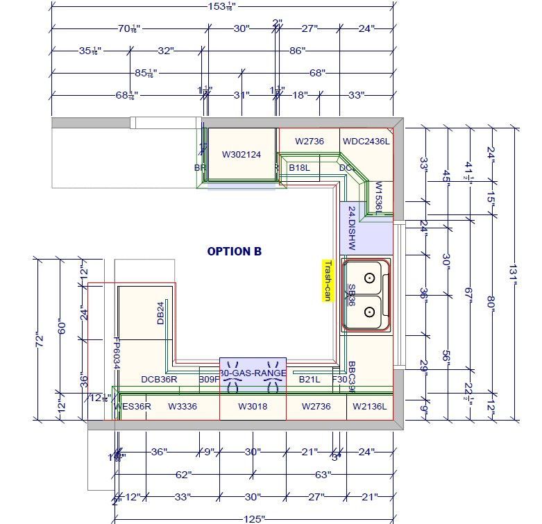 Architectural floor plan with dimensions and labels for an L-shaped room layout.