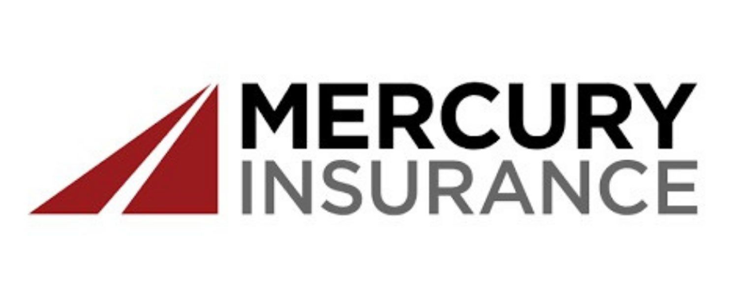 The Mercury Insurance logo featuring a red triangular graphic next to the company name in black and grey text.