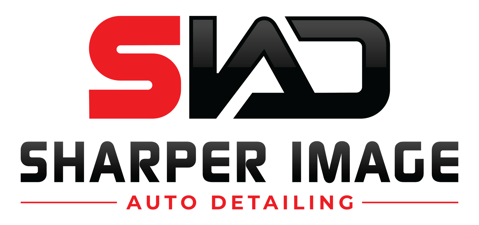 Logo for "Sharper Image Auto Detailing" with red "S" and black "IAD" graphic above text.