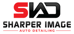 Logo for "Sharper Image Auto Detailing" with red "S" and black "IAD" graphic above text.
