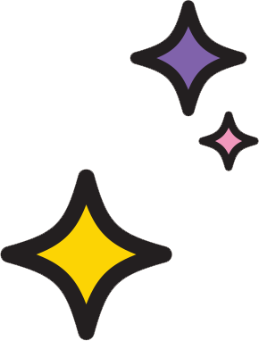 a yellow, purple, and pink star icon