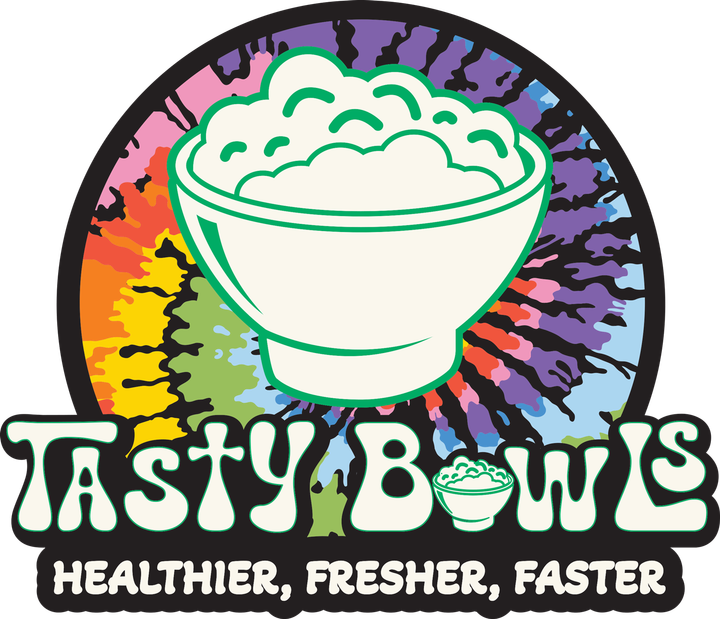 a logo for tasty bowls that says healthier fresher faster