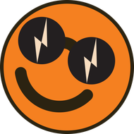 a smiley face with lightning bolts in its eyes