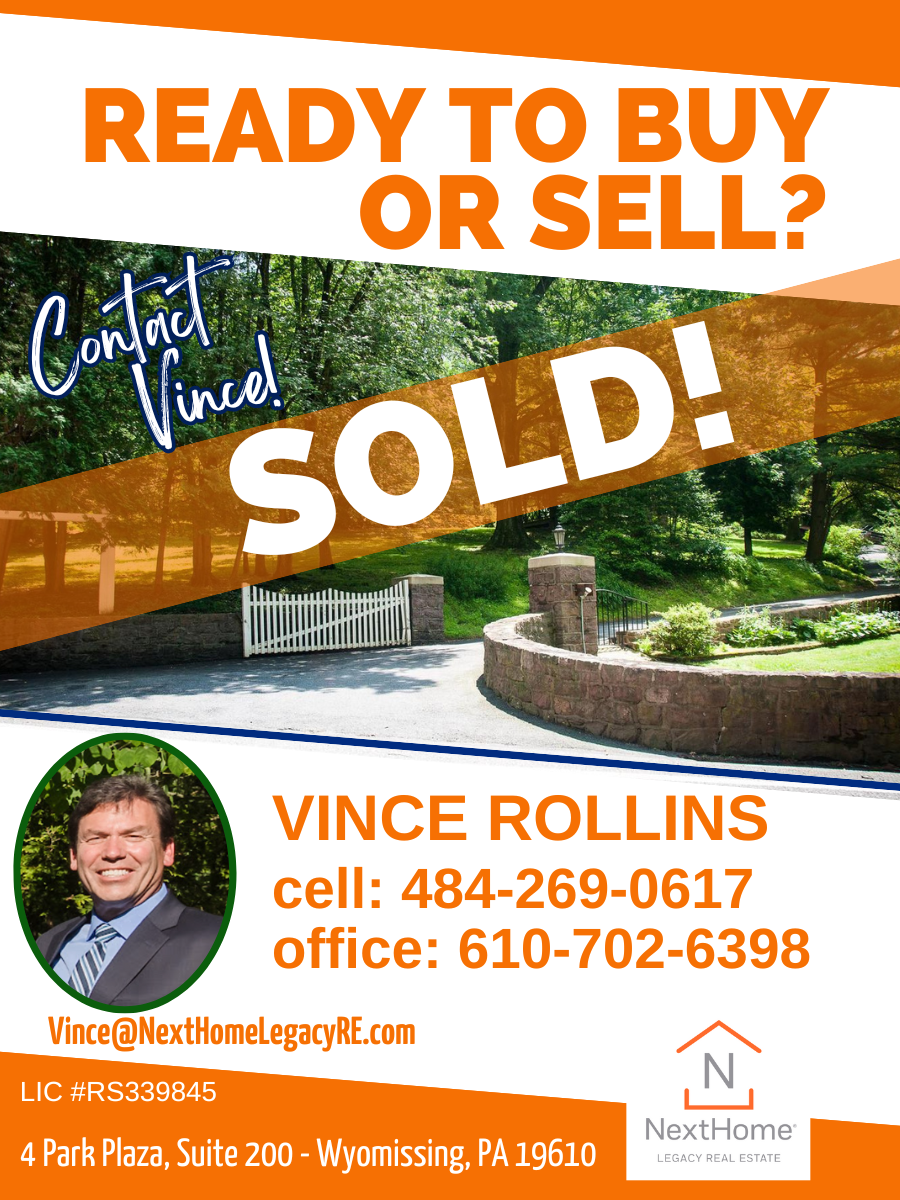 Real estate ad with “READY TO BUY OR SELL? SOLD!” and Vince Rollins contact info