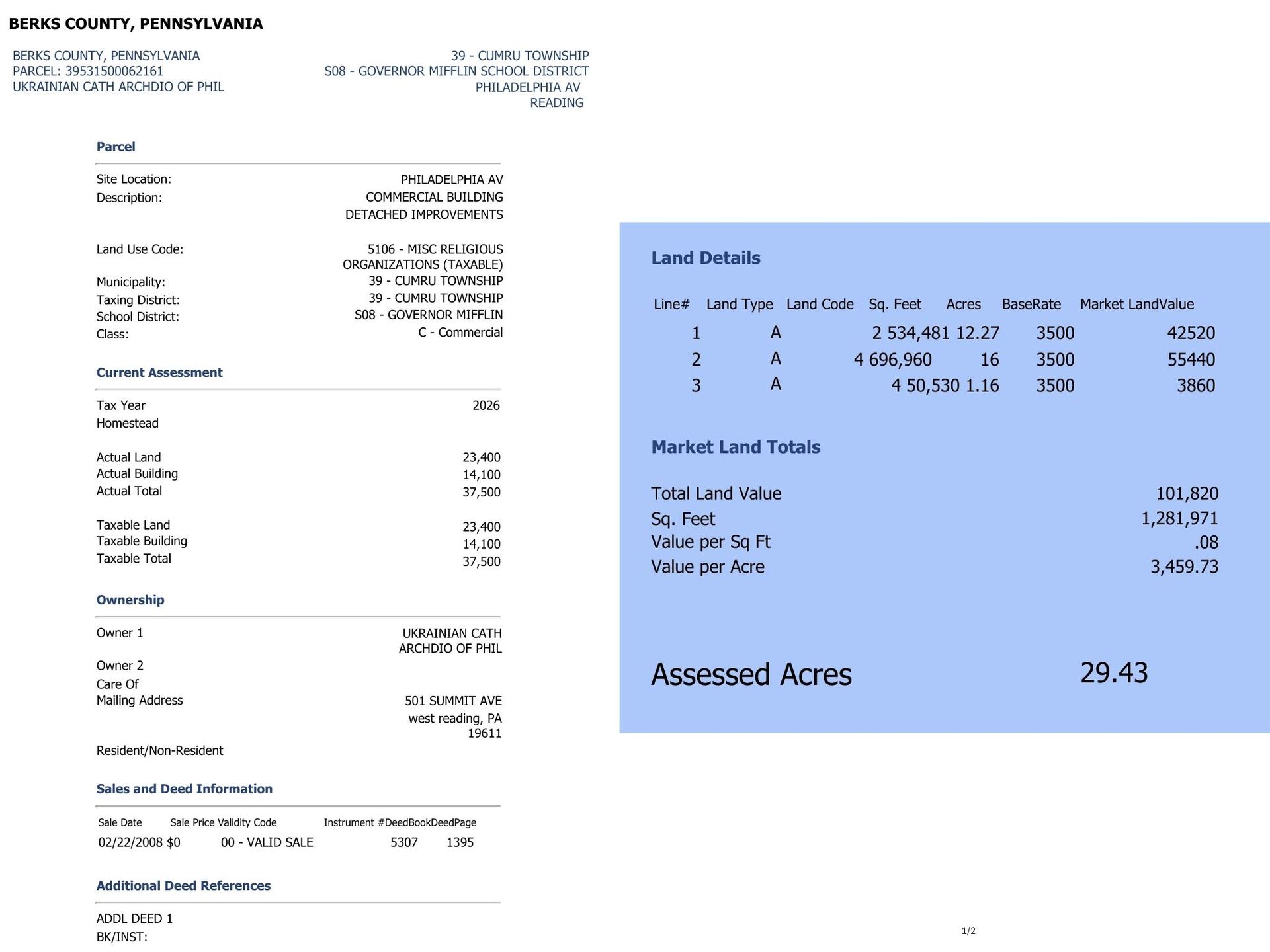 Invoice document with a blue summary box showing billing totals and account balance.