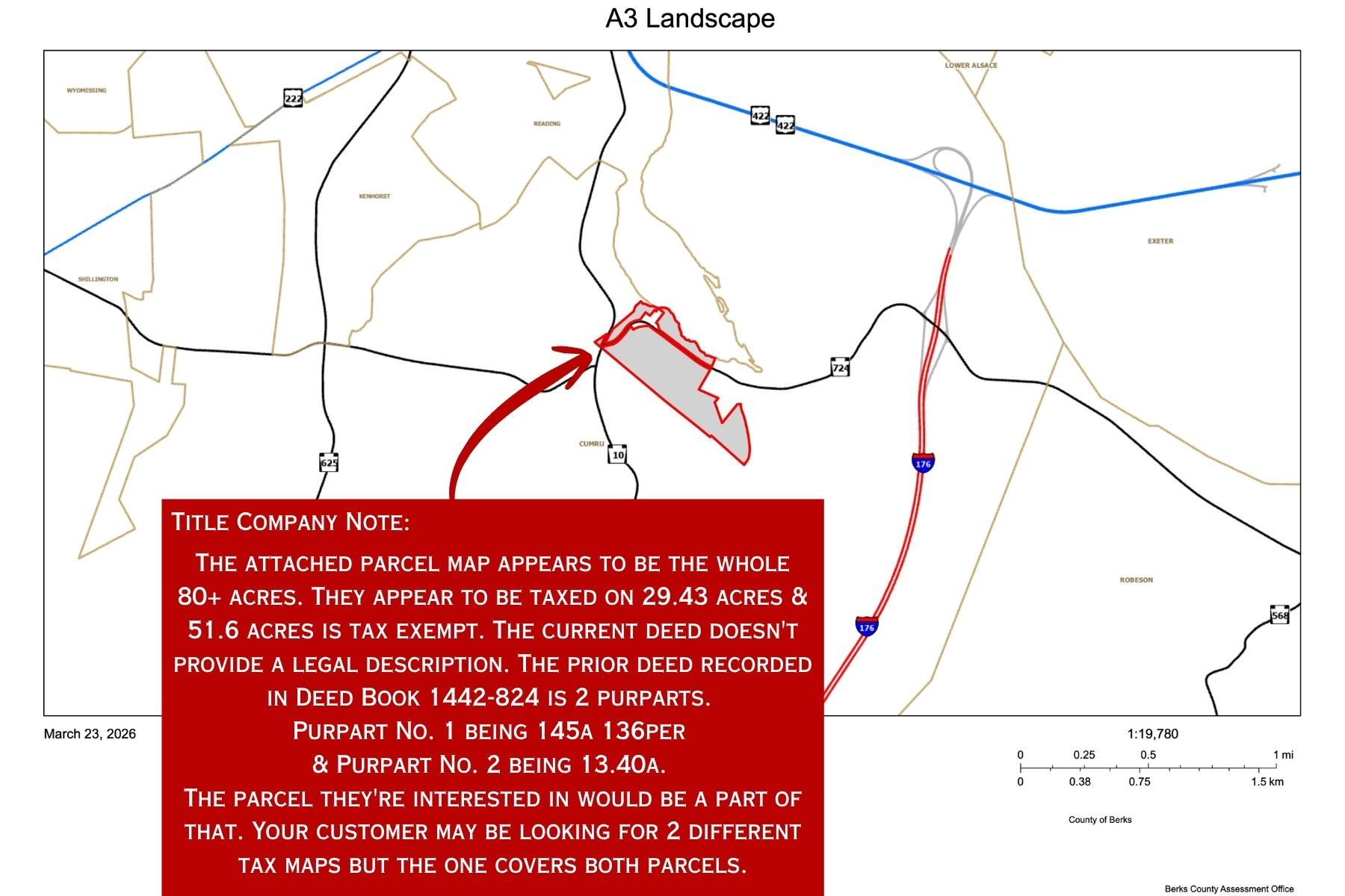 Landscape map with red highlighted route and boundary lines, overlaid by a large red text box.