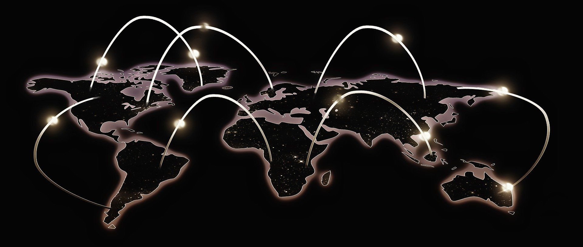 A map of the world with a lot of connections