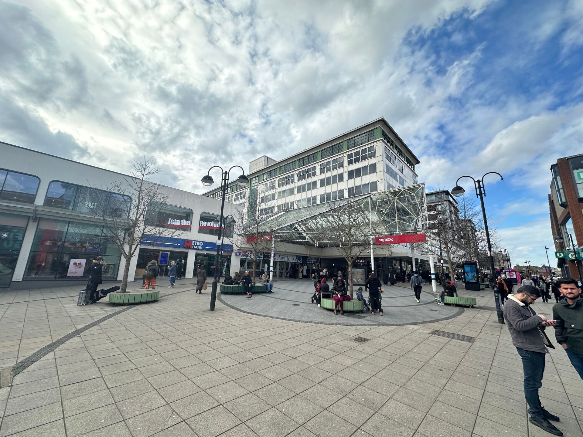 Uxbridge town centre shopping precinct on a busy day