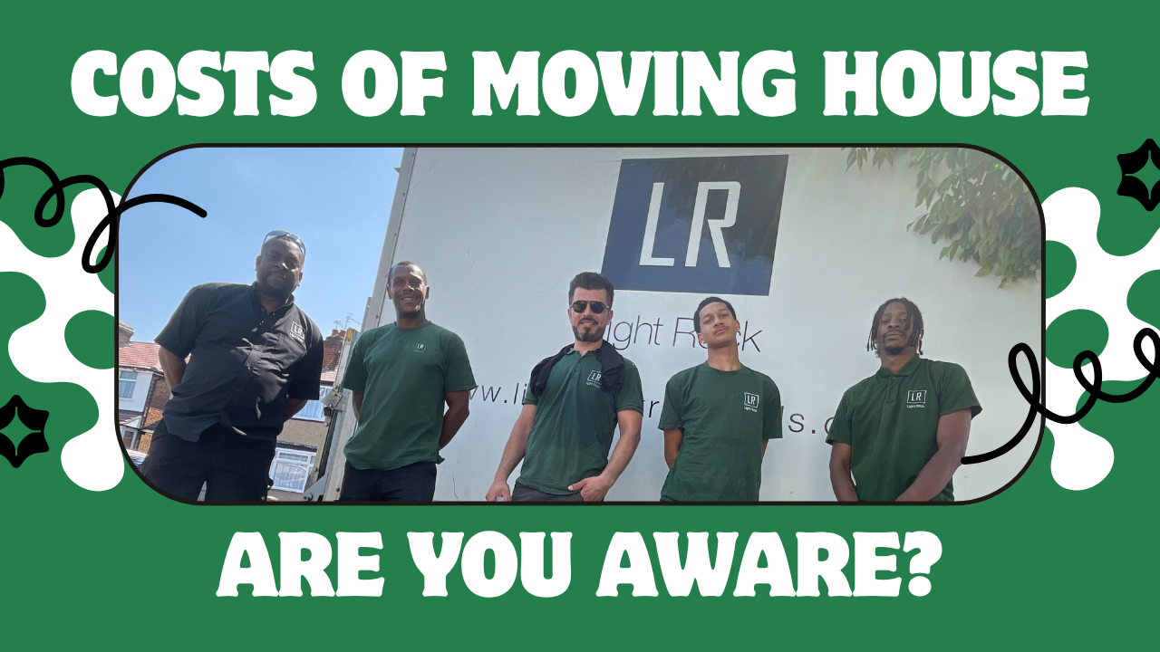 A graphic with a group of five people in green shirts against a building with a