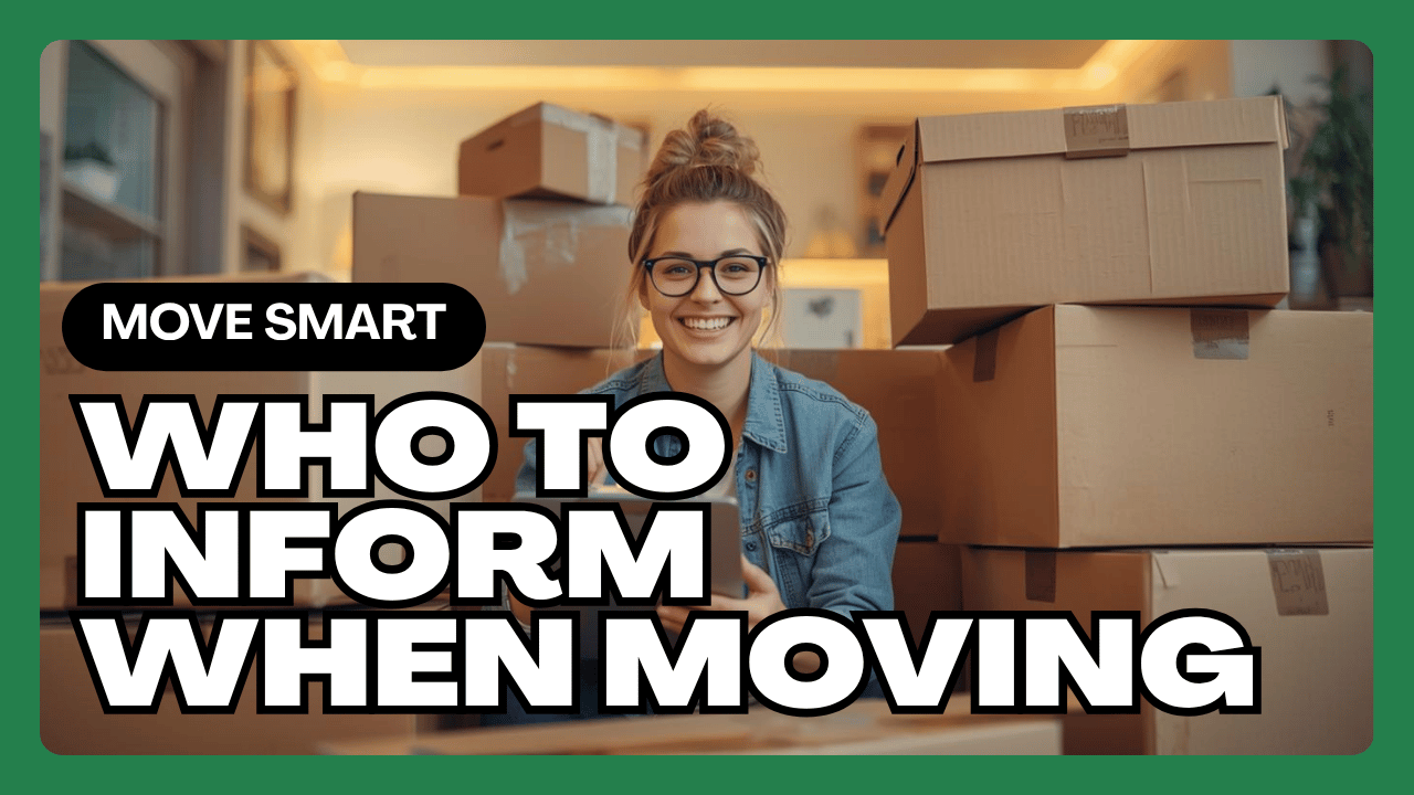 Woman in glasses smiles amid moving boxes;