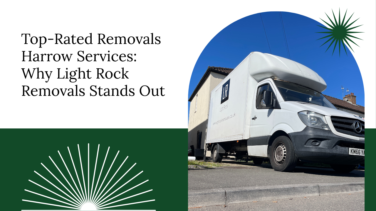 White moving van parked near a house with text overlay: 