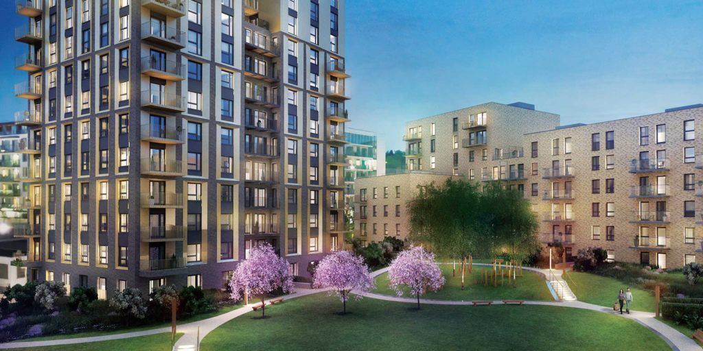 New apartment buildings and gardens at Wembley Park