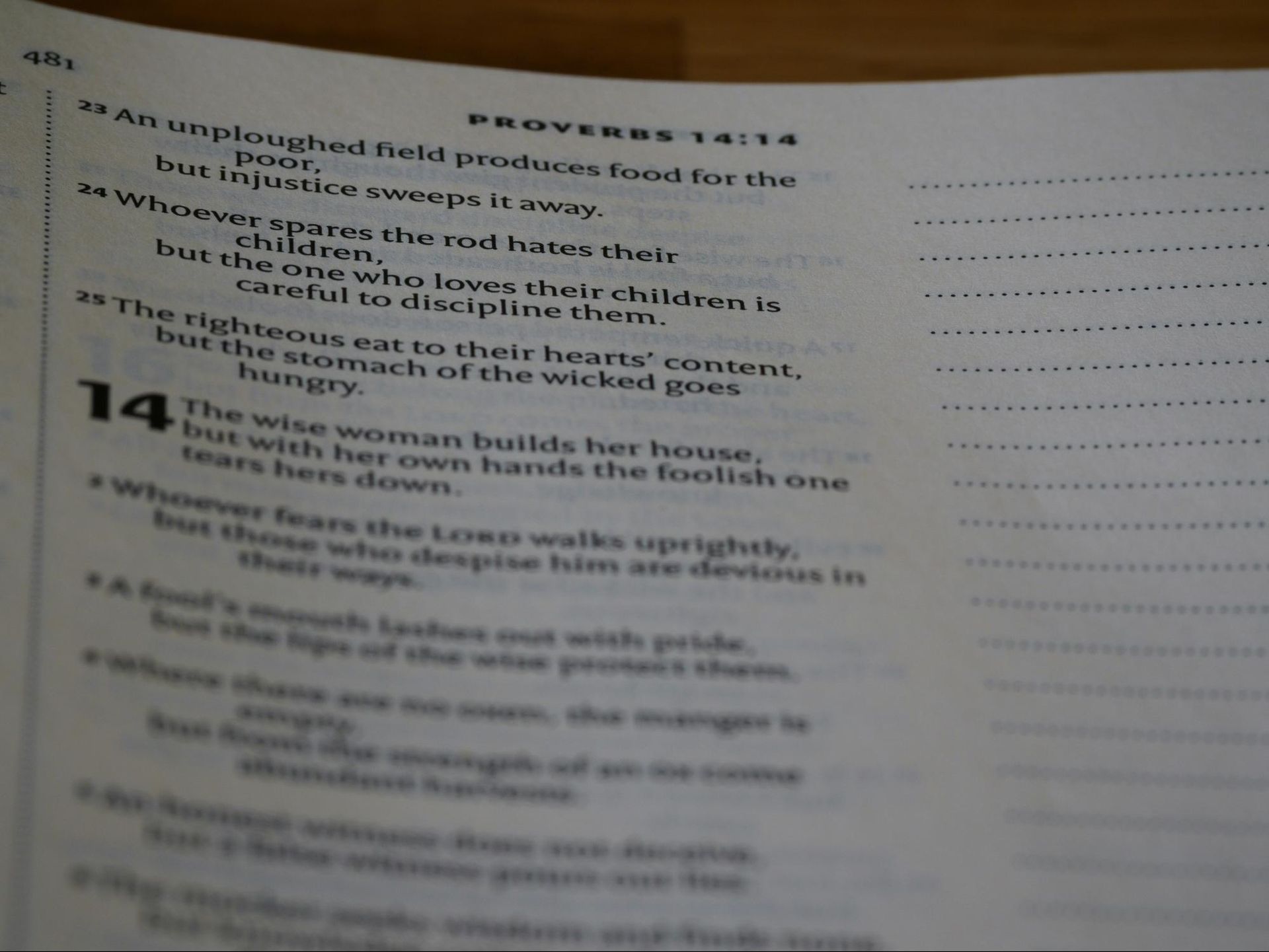 Open Bible page showing Proverbs 14:1-4.