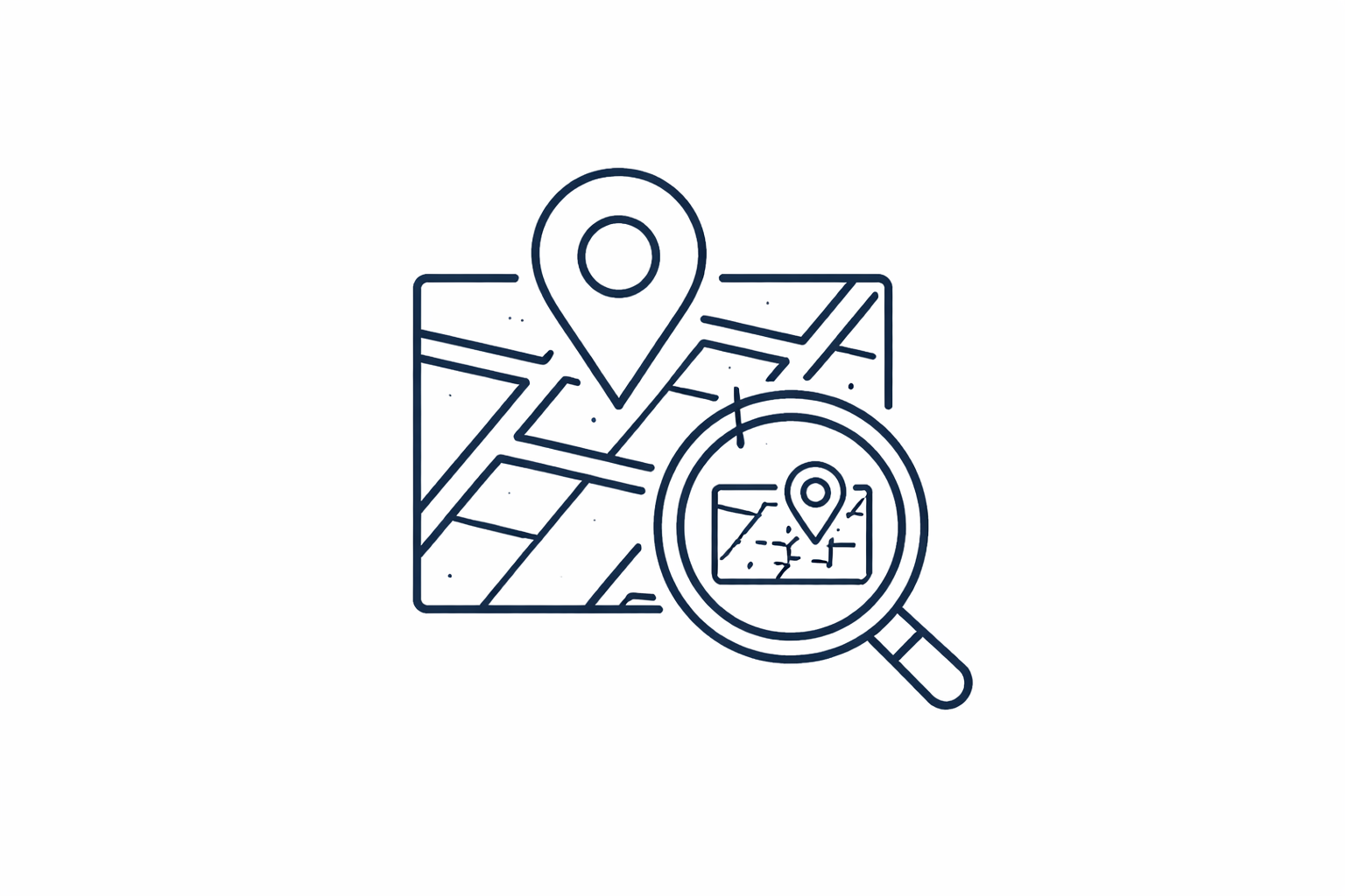 Map pin and magnifying glass icon representing a local visibility audit