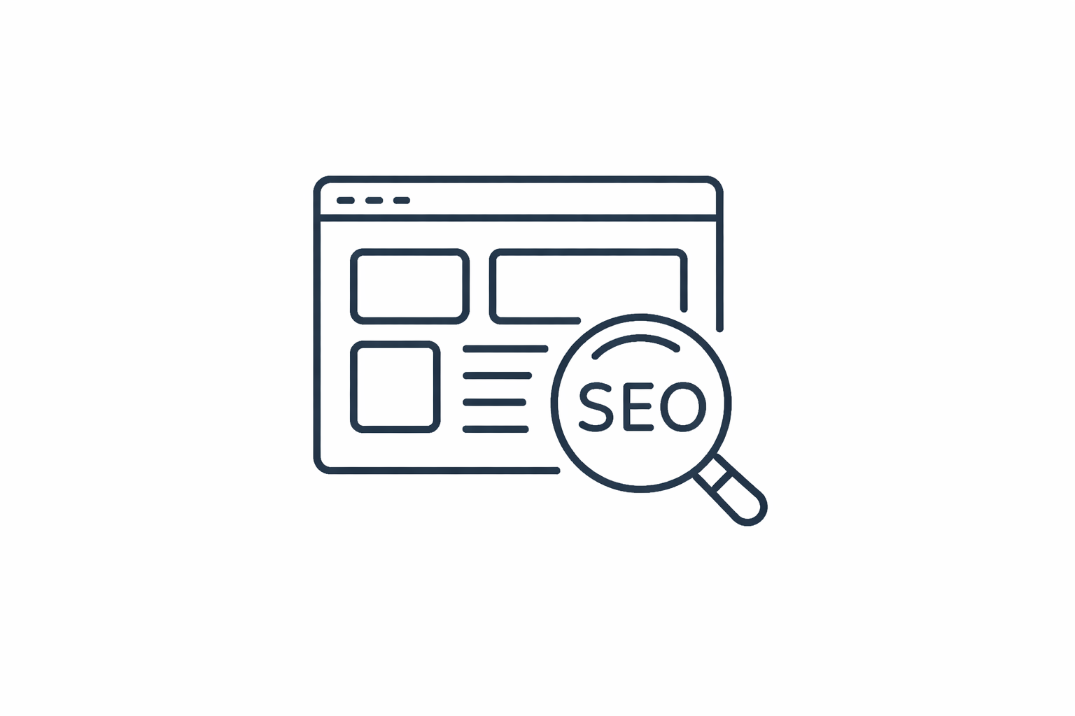 Website and magnifying glass icon representing SEO alignment review