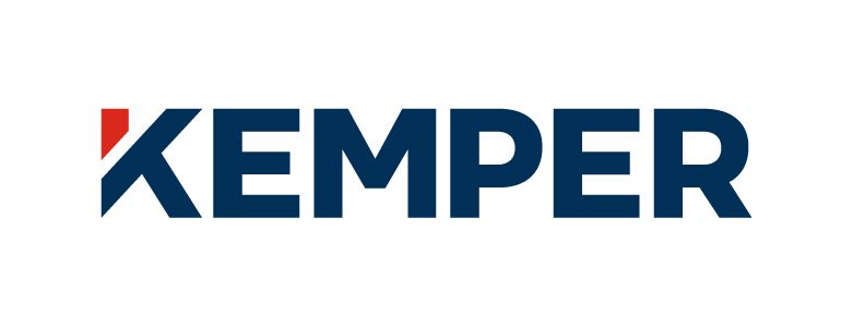The kemper logo is blue and red on a white background.
