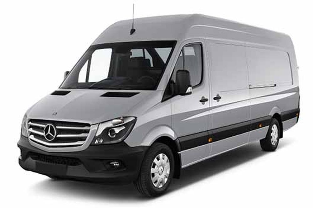 A mercedes sprinter van is shown on a white background.
