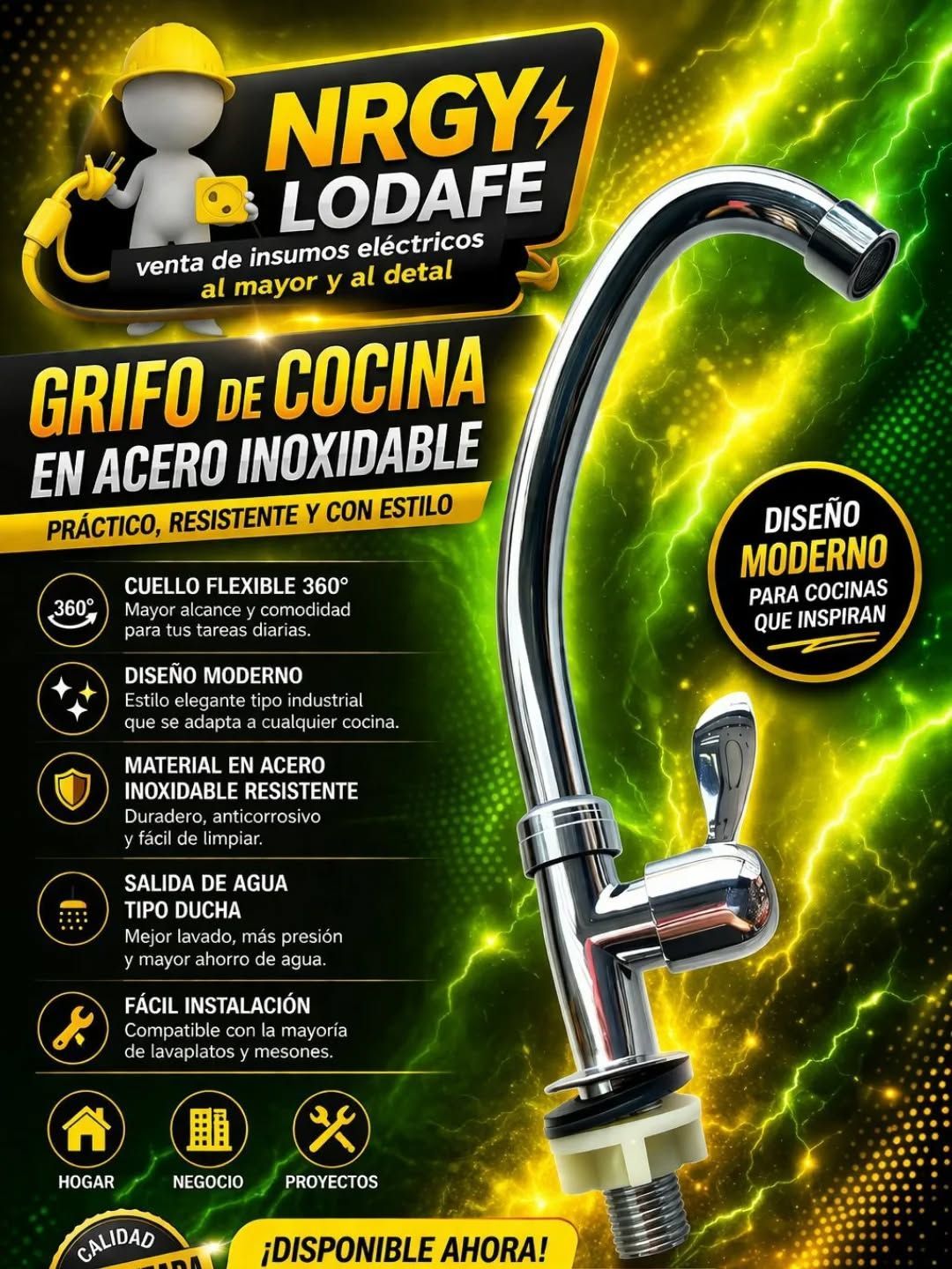 Anuncio de rociador de fregadero de cocina estilo grifo en negro y amarillo