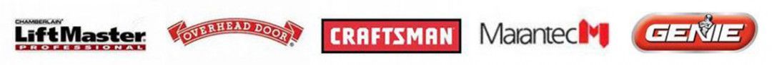 Brand logos for LiftMaster, Chamberlain, Craftsman, Master Mechanic, and Genie on a white background