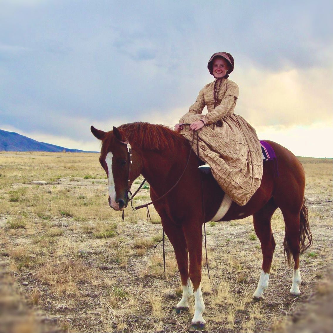 “Rebecca and her horse, Dude, at 16yo, in c. 1863 costume”