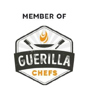 Ein Mitglied der Guerilla Chefs Logo auf weißem Hintergrund