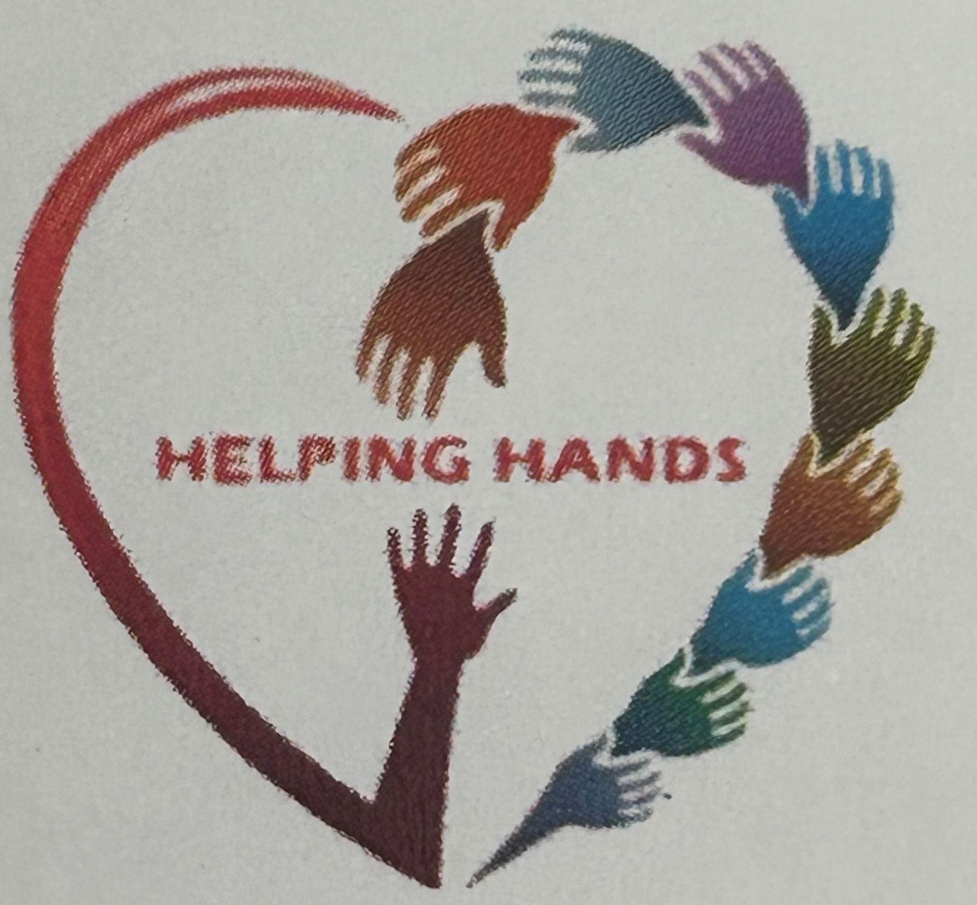 A logo for helping hands with a heart surrounded by hands