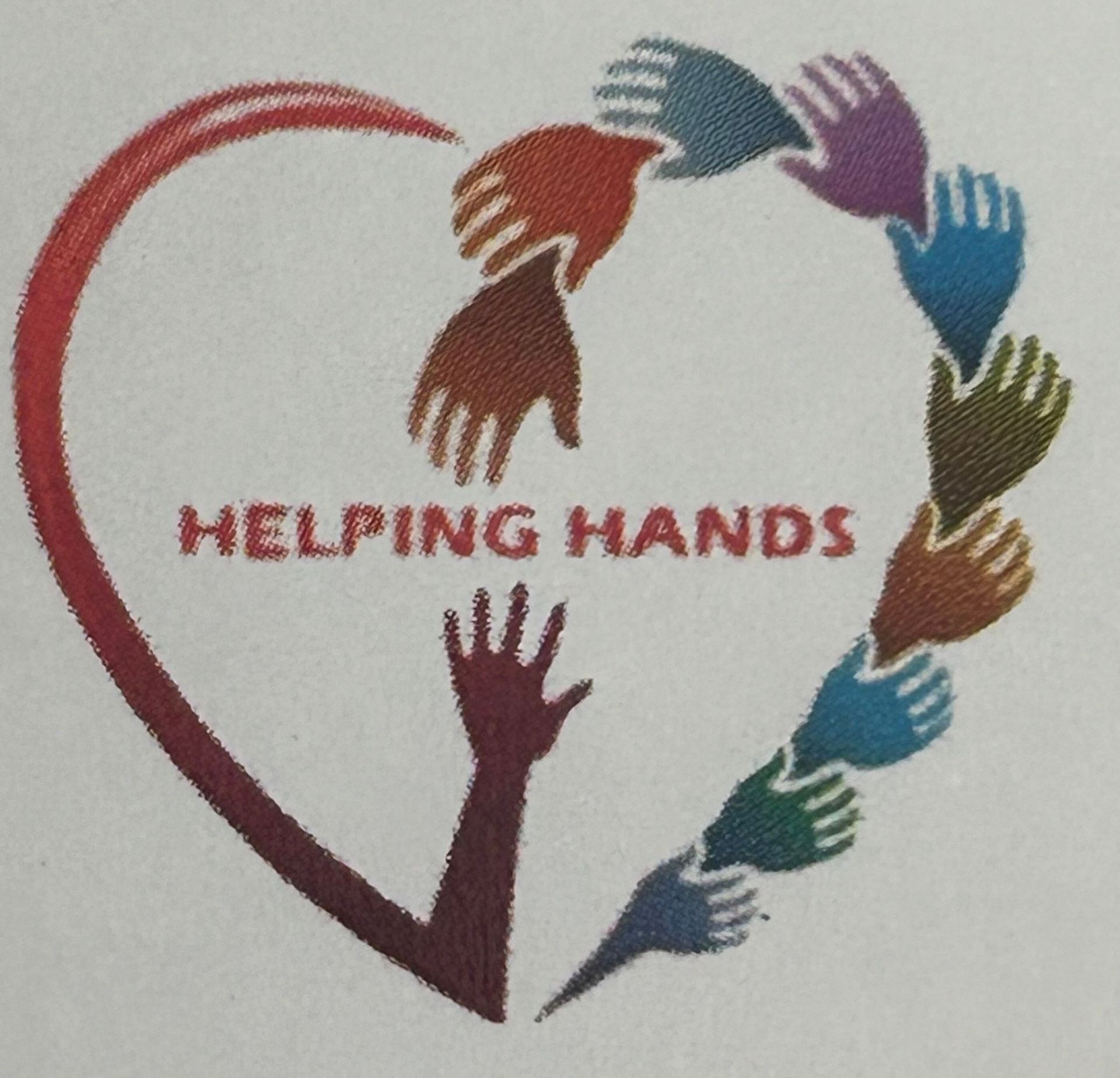 A logo for helping hands with a heart surrounded by hands