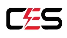 CES logo in black and red with a lightning bolt through the center