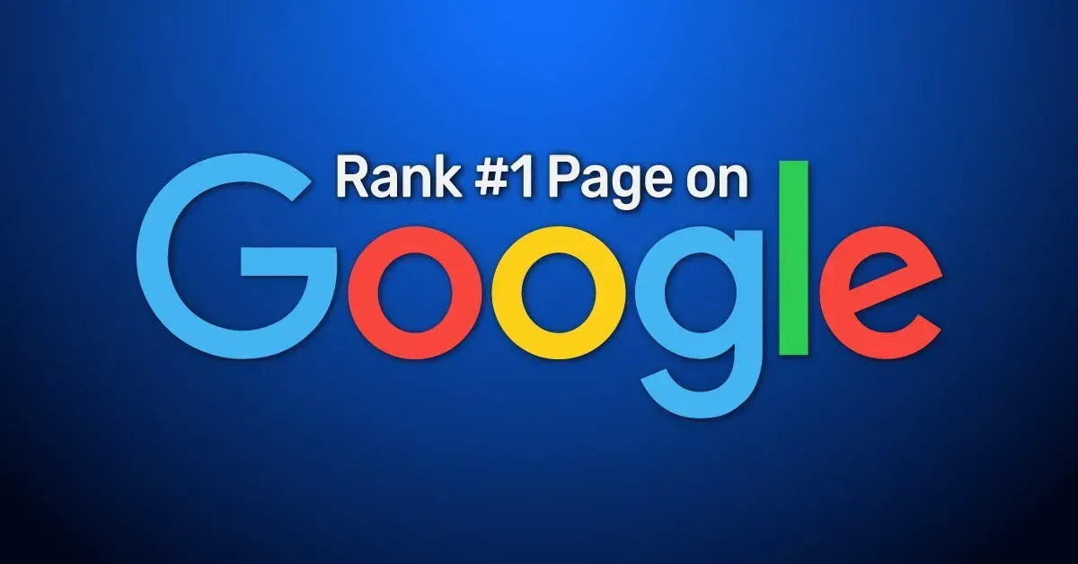 “Rank #1 Page on Google” text on a blue background with the Google logo.
