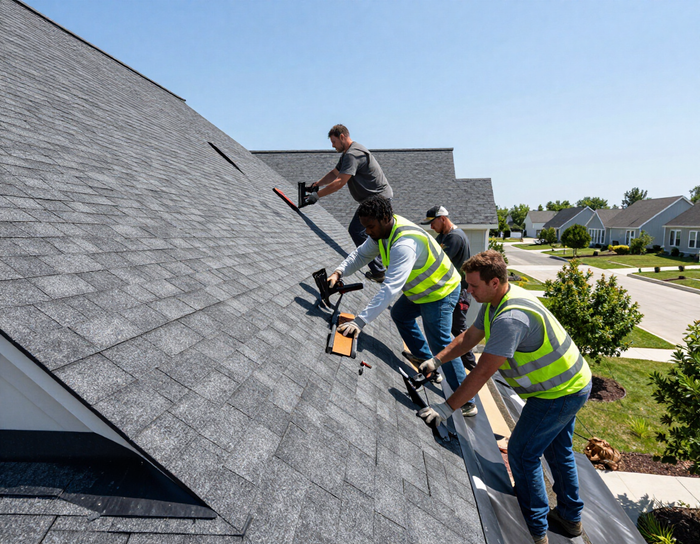 New roof installation crew