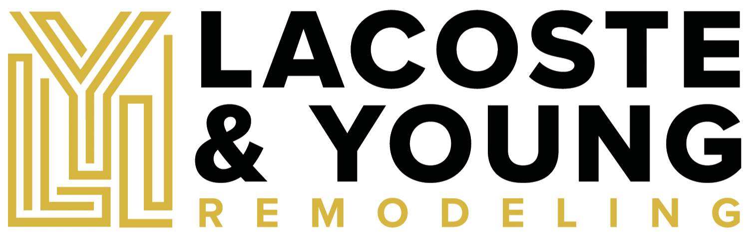 Lacoste & Young Remodeling logo in gold and black with stylized geometric initials on white background